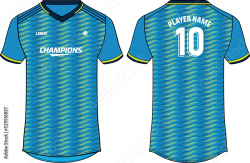 Sports t-shirt jersey design flat sketch vector illustration, halftone abstract pattern Football jersey with front and back view for Soccer, Cricket, Volleyball, Rugby, tennis, badminton uniform kit