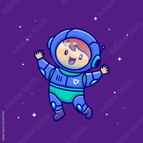 Cute Boy Wearing Astronautsuit Cartoon Vector Icon Illustration. People Science Icon Concept Isolated Premium Vector. Flat Cartoon Style