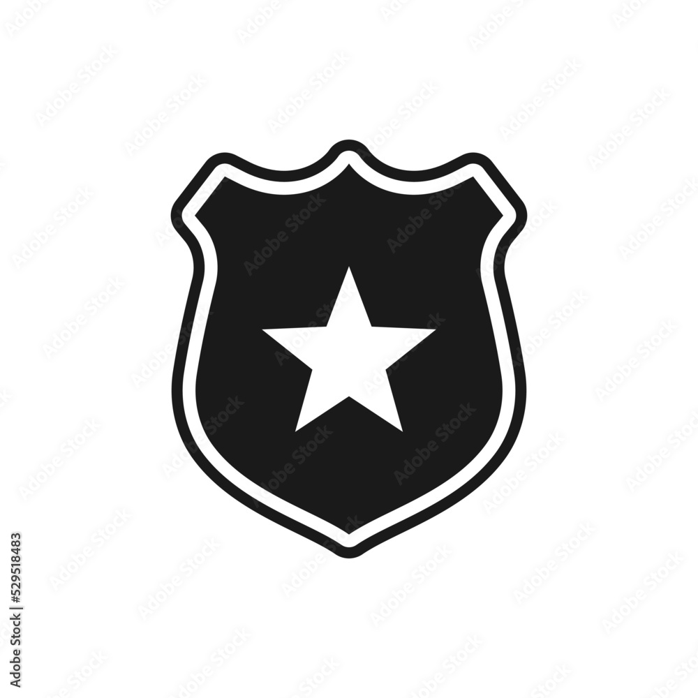 Police badge. Cop icon flat style isolated on white background. Vector illustration