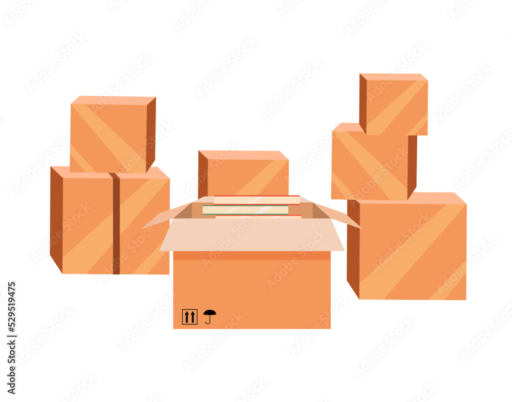 Moving boxes set. Vector stock illustration. Cartoon. White background