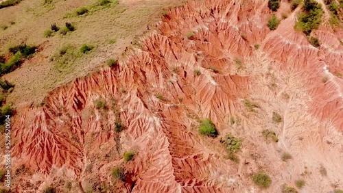 Aerial view of the tatacoa desert colombia. Rocky landscape of reddish desert photo