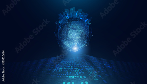 abstract smart city building modern blue and world on a modern background futuristic digital