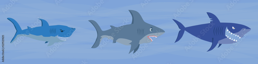 Obraz premium Big sharks swim in the sea. Vector illustration