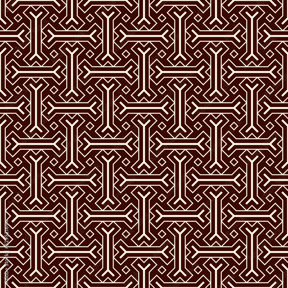 Tribal wallpaper. Seamless image. Geometric backdrop. Ethnic ornament. Folk pattern. Mosaics motif. Grid background. Digital paper. Textile print. Abstract web illustration. Vector art.