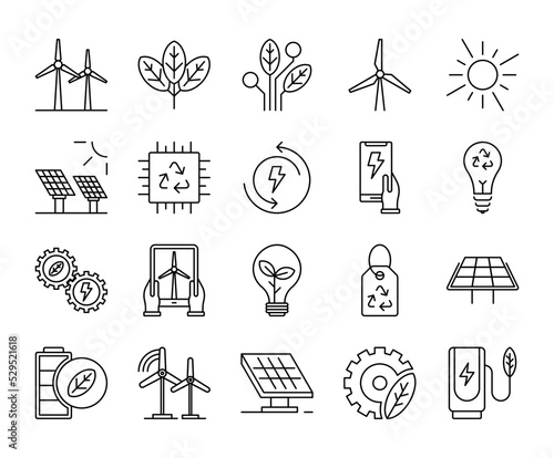 Set of eco energy icon with editable stroke line. ecology solar sustainability vector illustrations