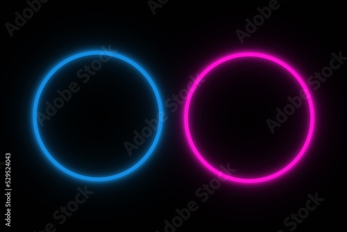 2 colored glowing circles on a black empty background. Blue and Pink