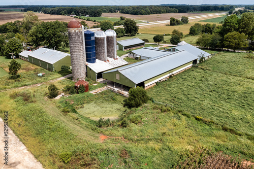 dairy farm barns and silos