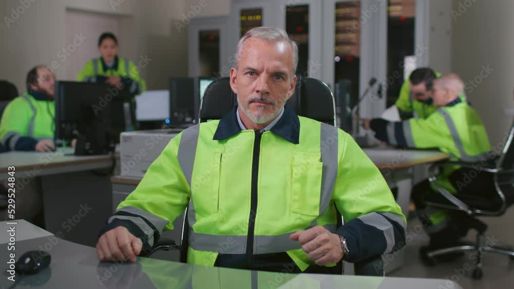 Factory chief male engineer have conference video call talking about production growth Factory chief male engineer have conference video call talking about production growth