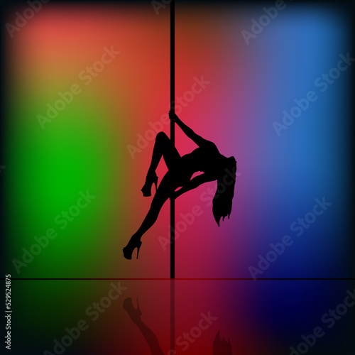 Silhouette of young beautiful woman dancing a striptease on blur background 