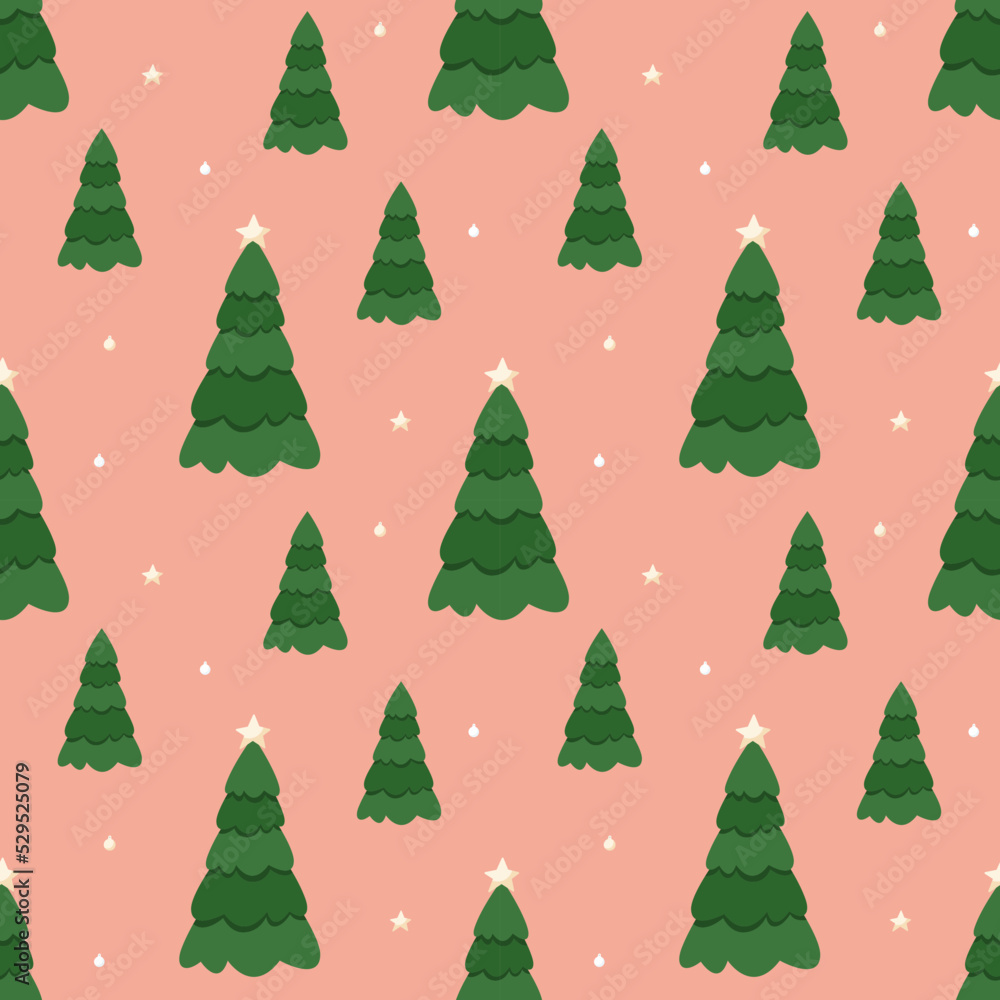 Fototapeta premium Winter fir tree forest seamless pattern. Background for wrapping paper, banners, web design, scrapbooking