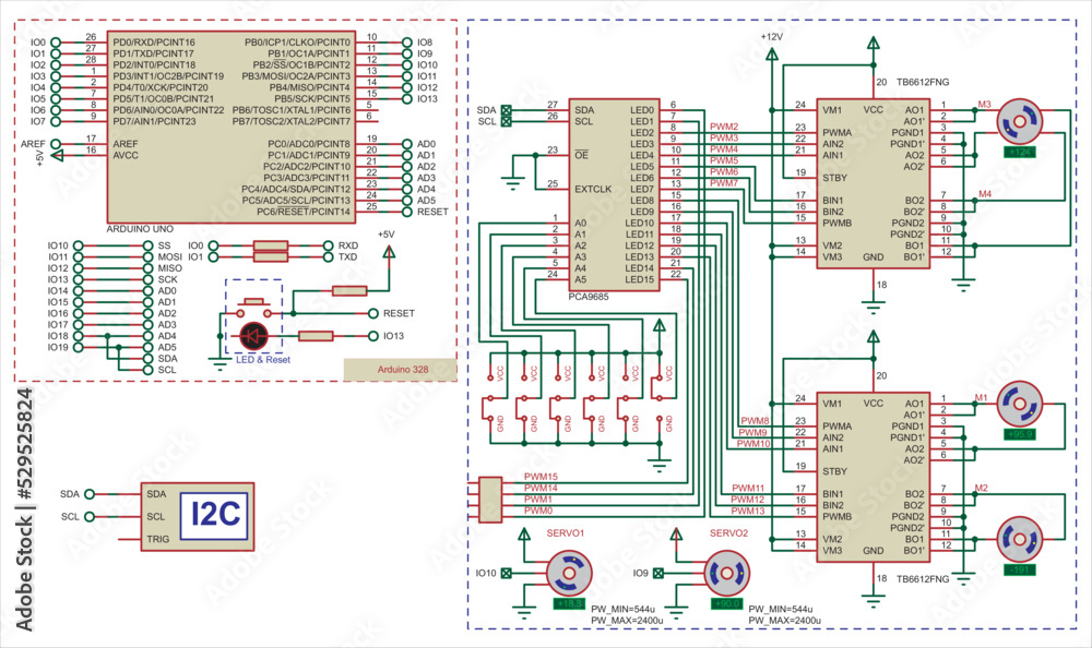 Vector diagram of an electronic device on the Arduino uno. Connecting ...