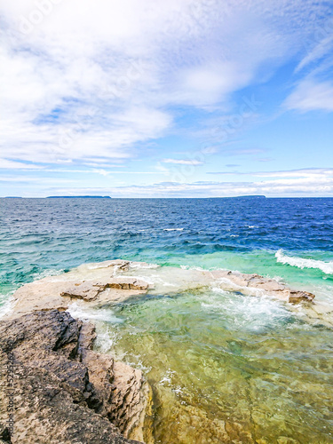 The Indian Head Cove in The Bruce Peninsula National Park, Ontario, Canada. Near The Grotto and Bruce trail. Georgian Bay at Tobermory. Canadian staycation. photo