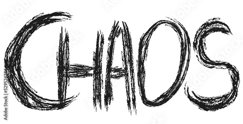 Text CHAOS in black grunge font on white background