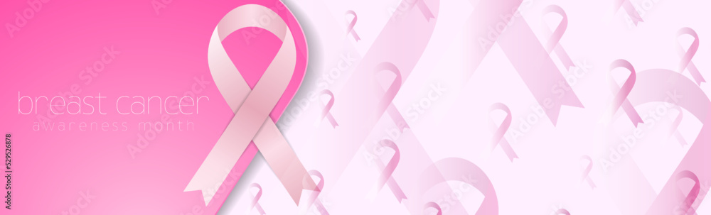Breast cancer awareness month background. Pink ribbon tapes minimal banner design Breast cancer awareness month background. Pink ribbon tapes minimal banner design