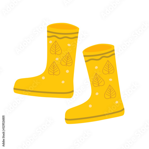 Yellow high clean rubber boots. Cozy autumn mood. Flat style. Vector art isolated on a white background.