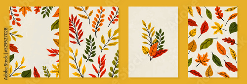 Creative minimalist hand draw Abstract art background. vintage yellow, orange leaves sketch on white background. design background greeting cards and invitations to the seasonal autumn holiday