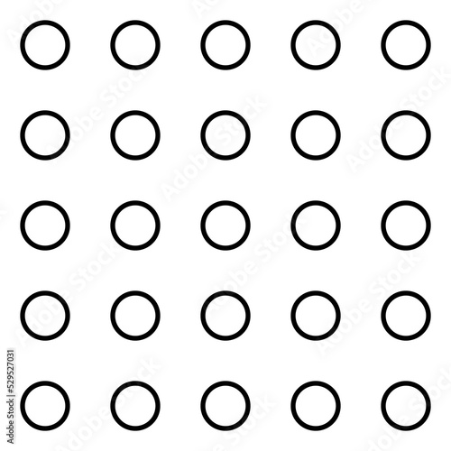 Transparent PNG file black and white seamless vector graphic of a grid of five by five circles with a thin circumference