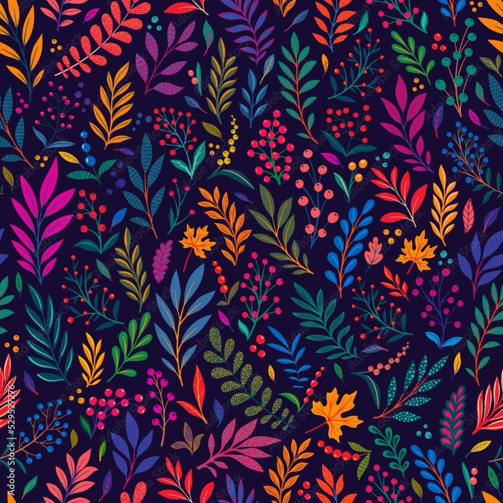 Creative minimalist hand draw Abstract art seamless pattern yellow, orange leaves sketch on purple background. design background for fashion , fabric, web, wallpaper, textile, wrapping Creative minimalist hand draw Abstract art seamless pattern yellow, orange leaves sketch on purple background. design background for fashion , fabric, web, wallpaper, textile, wrapping