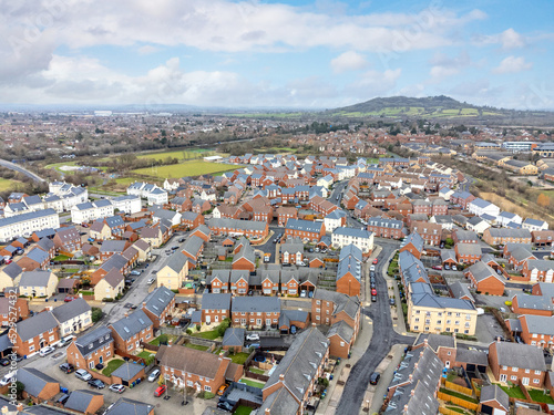 An aerial drone view of houses in Gloucestershire, England