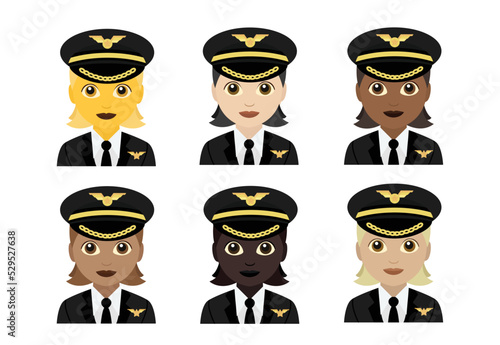 pilot collection set skin tone vector airplane emoji person