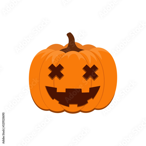 Pumpkin ion a white background. Orange pumpkin with a smile for your Halloween design. Vector illustration.