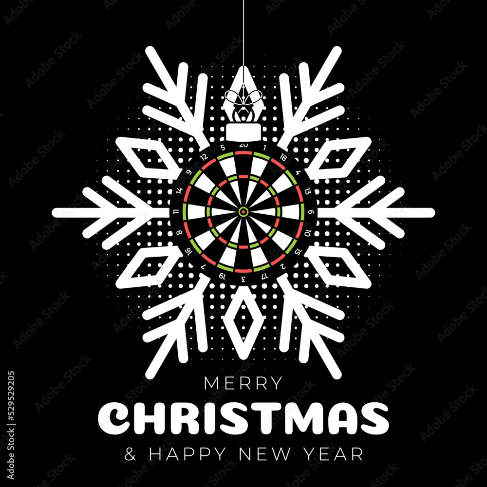 dart christmas greeting card. Merry Christmas and Happy New Year outline style flat cartoon Sports banner. ball as a xmas ball on black background. Vector illustration. dart christmas greeting card. Merry Christmas and Happy New Year outline style flat cartoon Sports banner. ball as a xmas ball on black background. Vector illustration.