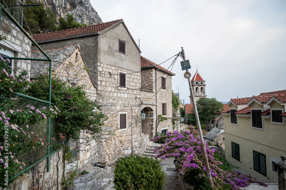 Medieval town of Omis, located under mighty, dangerous and steep rocky cliffs used for pirates to hide