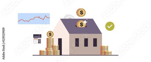 Mortgage and paying credit to bank, real estate property, house loan, rent concept flat vector illustration.