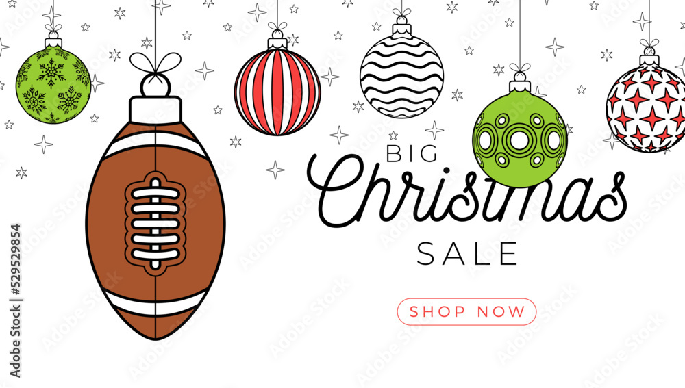 football, rugby christmas greeting card in trendy line style. Merry ...