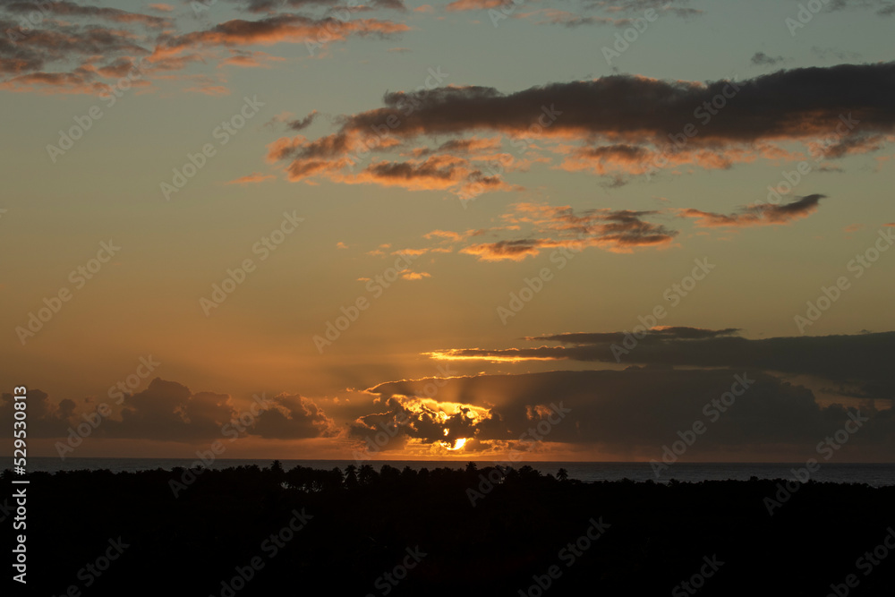 Porto de Pedras, Alagoas, Brazil. 08,15,2022. Sunrise is seen from the viewpoint of Tatuamunha beach, in Alagoas, northeast of Brazil.