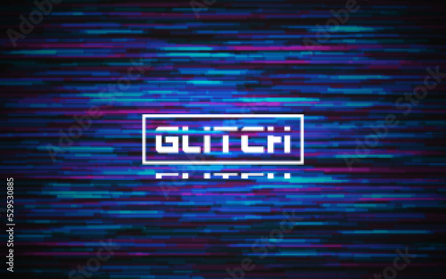 Glitch digital error. Color video distortion with lines. Horizontal no signal template. Television rewind effect. Modern cyberpunk concept. Vector illustration