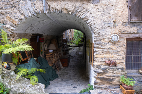 view of the alleyways and stone houses of realdo (ligurian region, imperia province, northern italy). small typical village, is one of the last italian sites before the italy-french borders. photo