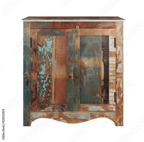 Damaged wooden small cabinet. Transparent. png