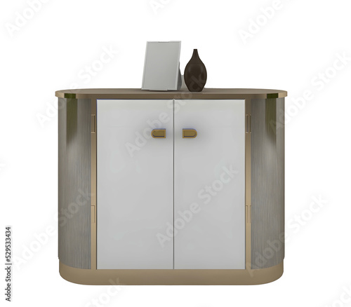 Modern luxury silver goldern oval cabinet. Transparent. png photo