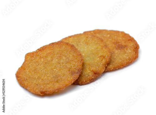 Fried Breaded Potato slices with white background
