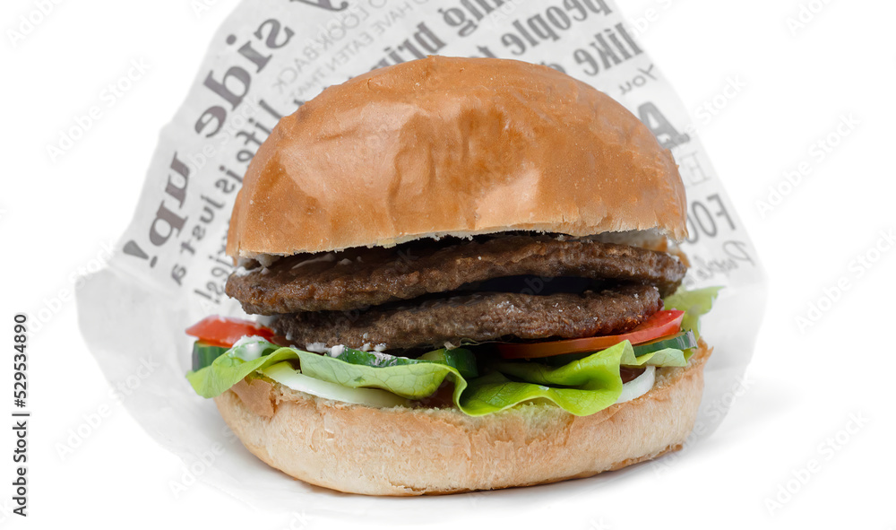 double meaty Beef Burger isolated on white background