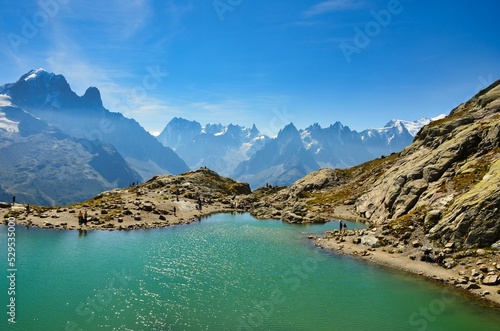 Fotografie, Obraz beautiful view from lac blanc to the mont blanc massif in the french alps