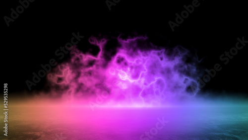 A bright sparkling stream of energy shimmering with different colors with smoke, futuristic world. Explosion electrical energy. Magical illumination power background. 3d rendering art modern design.