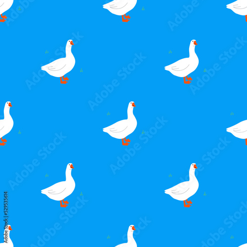 white goose on blue background seamless vector