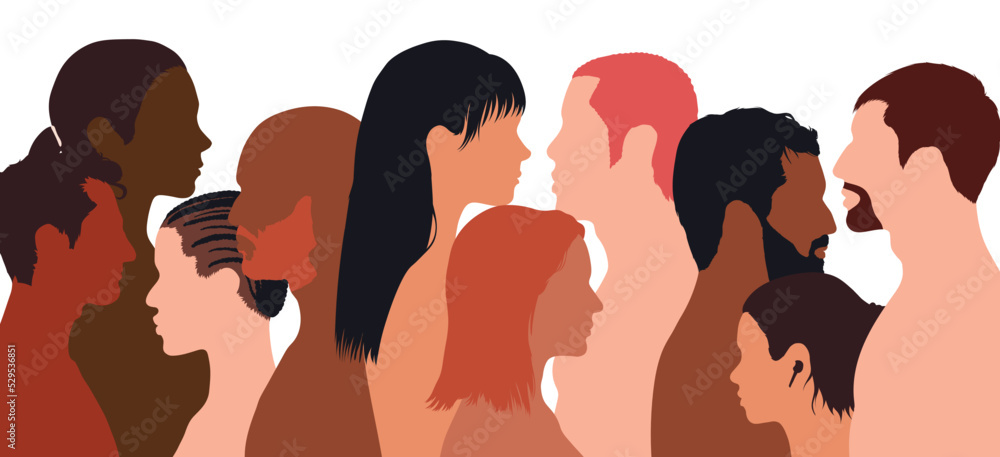 People of diverse cultures and countries as drawn in a flat cartoon. Integration of multicultural communities. Integration of diverse multiethnic people. Equality in race and ethnicity. People of diverse cultures and countries as drawn in a flat cartoon. Integration of multicultural communities. Integration of diverse multiethnic people. Equality in race and ethnicity.