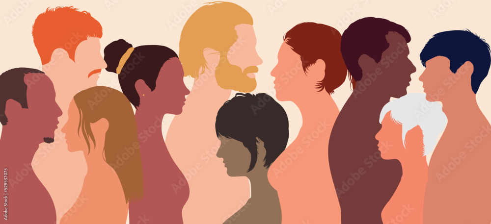 The diversity of cultures. Racial equality and anti-racism. Cartoon of multicultural people with multi-ethnic cultures. Multiethnic society and friendship.