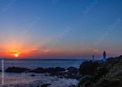 夕日と潮岬灯台