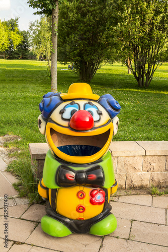 Clown Shaped Trash Can in The Park