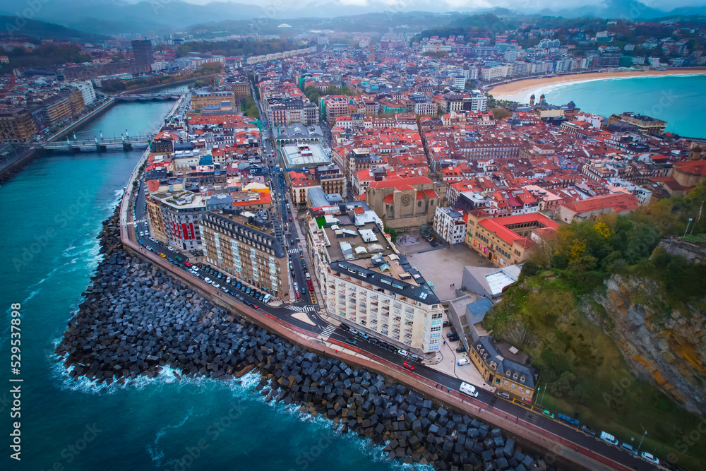 Obraz premium Donostia-San Sebastian located on the Bay of Biscay- aerial view 7
