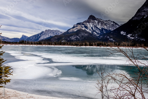 Ice starting to break up on the lake, Gap Lake Provincial Recreation Area, Alberta, Canada