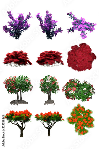 Pack of PNG vegetation.  6K. Flowering Bushes. Made from 3D model for compositing