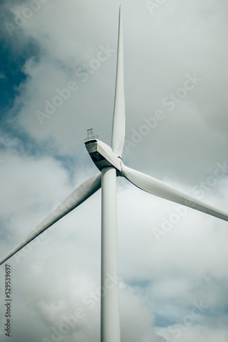 Wind turbines on English farmland with a retro film look