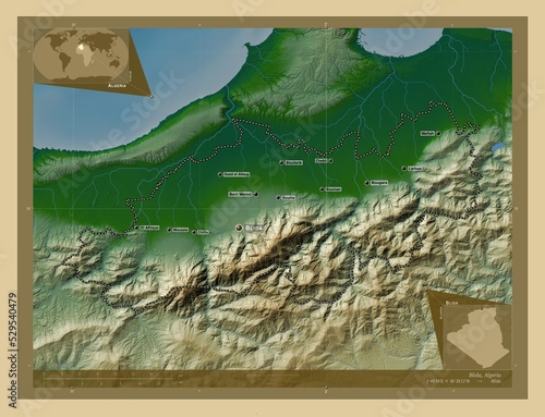 Blida, Algeria. Physical. Labelled points of cities photo