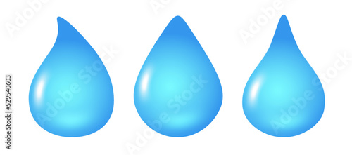 Vector illustration of water drops in 3D style. Vector set icons of rain drops in realistic style.