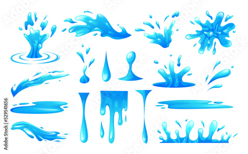 Set of water splash, water drop and water spill vector illustration